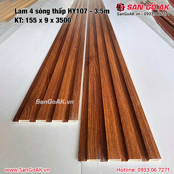 Tấm ốp lam 4 sóng thấp giá rẻ HY107-808 vân gỗ đỏ cam